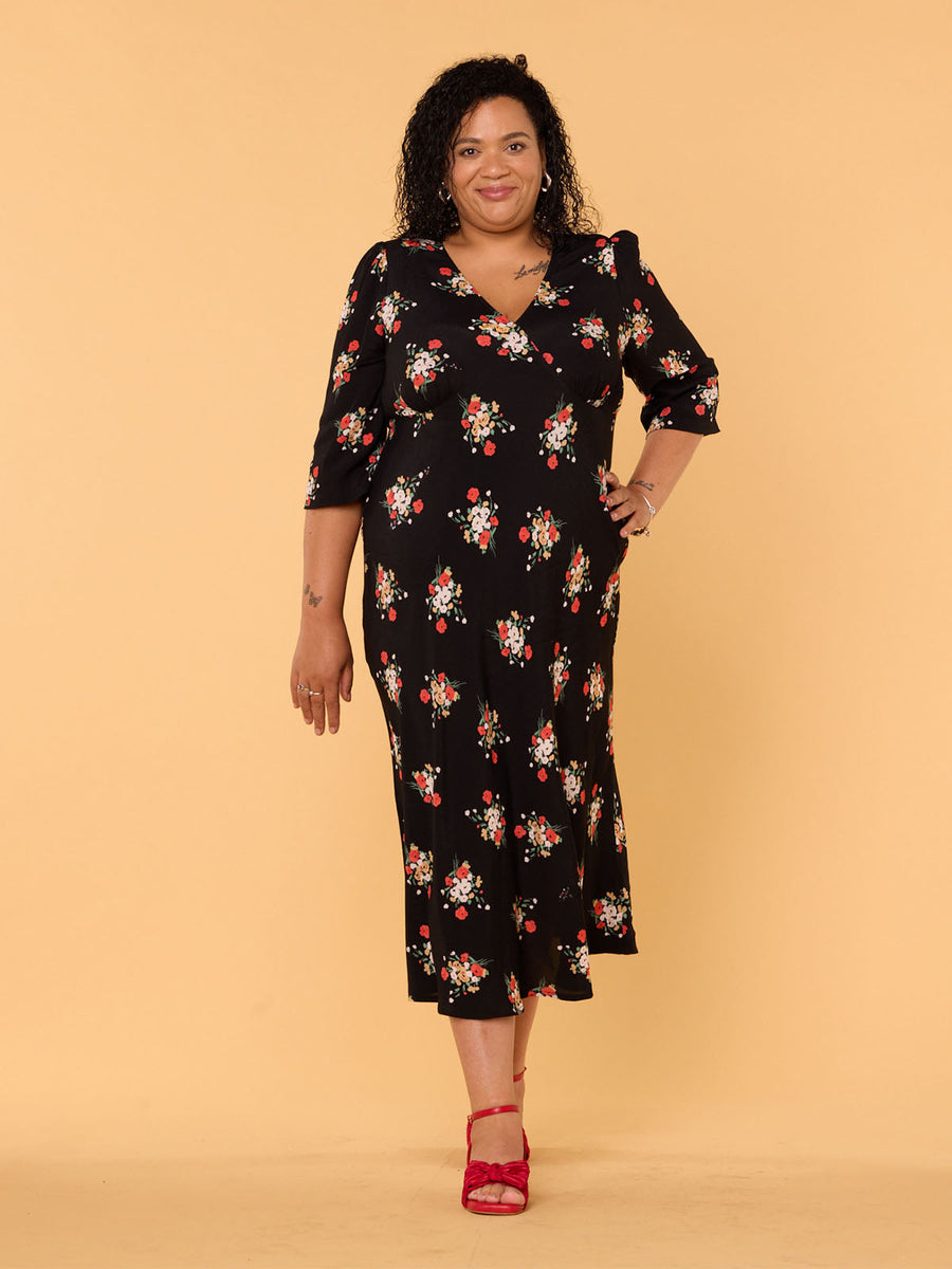 Frances - Midi Dress - Black Floral