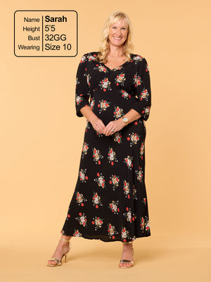 Frances - Midi Dress - Black Floral