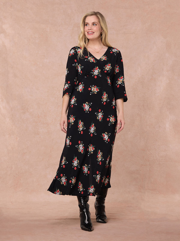 Frances - Midi Dress - Black Floral