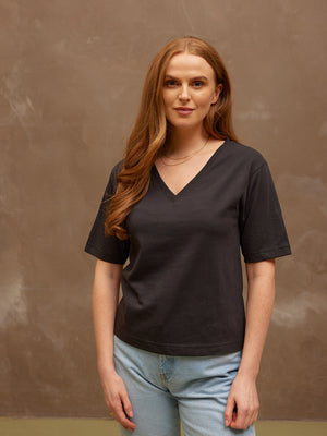 Freya - V Neck T Shirt - Black