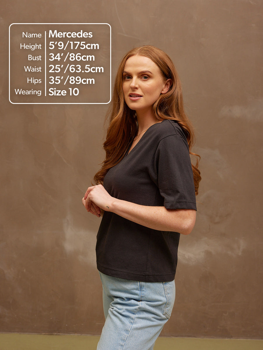 Freya - V Neck T Shirt - Black