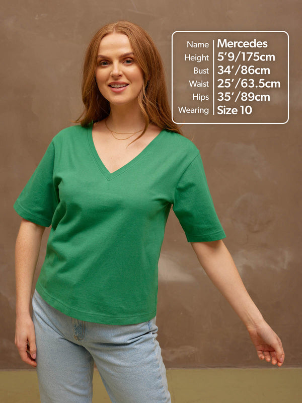 Freya - V Neck T Shirt - Green
