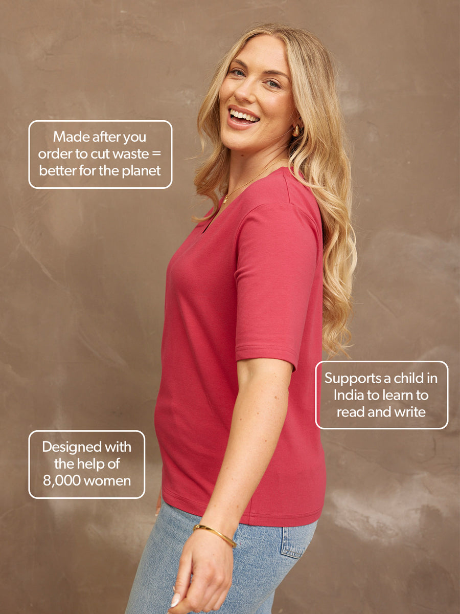 Freya - V Neck T Shirt - Pink