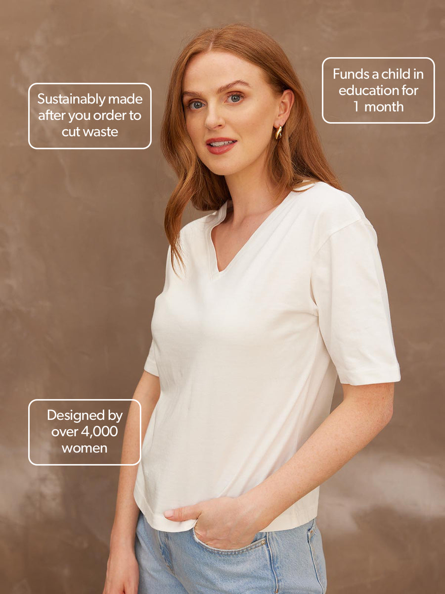 Freya - V Neck T Shirt - White