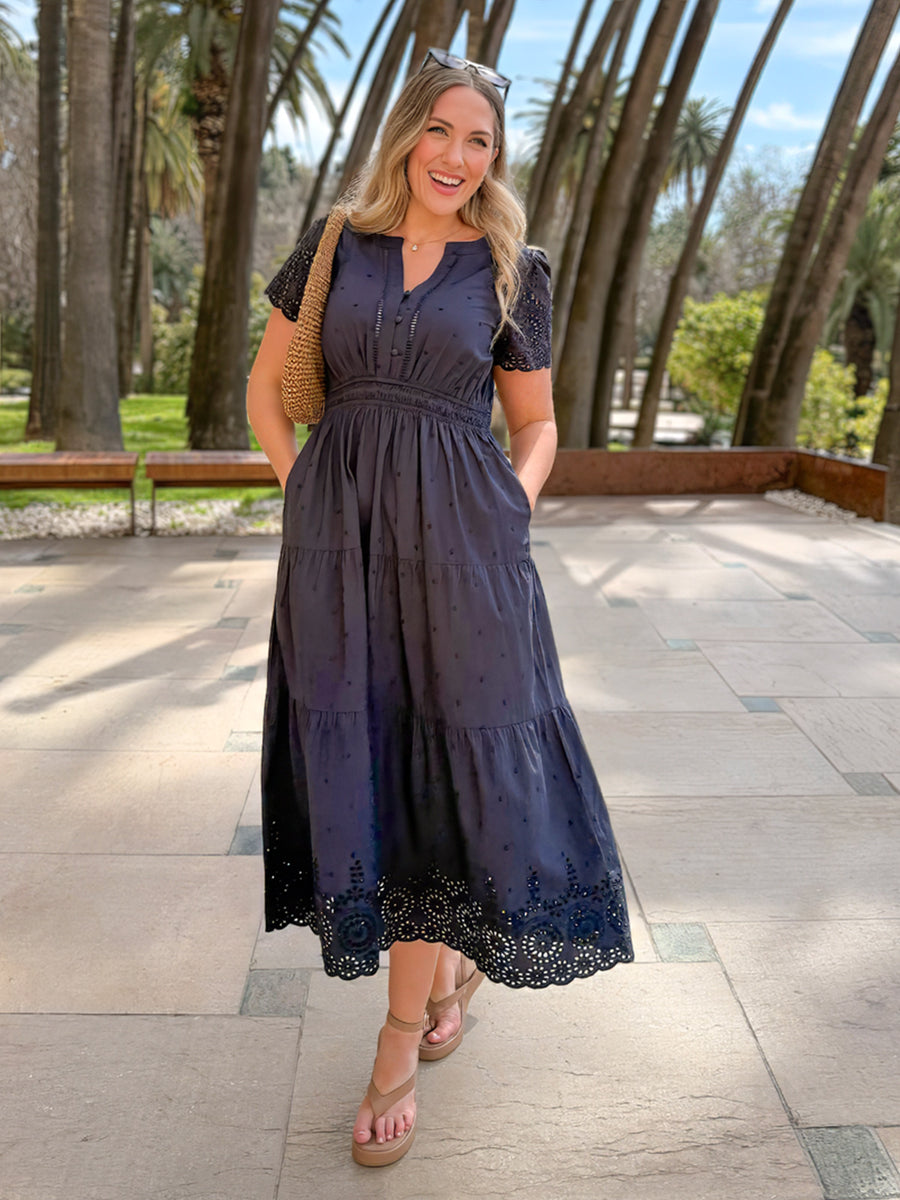 the dress is blue and black Georgie Cotton Summer Dress