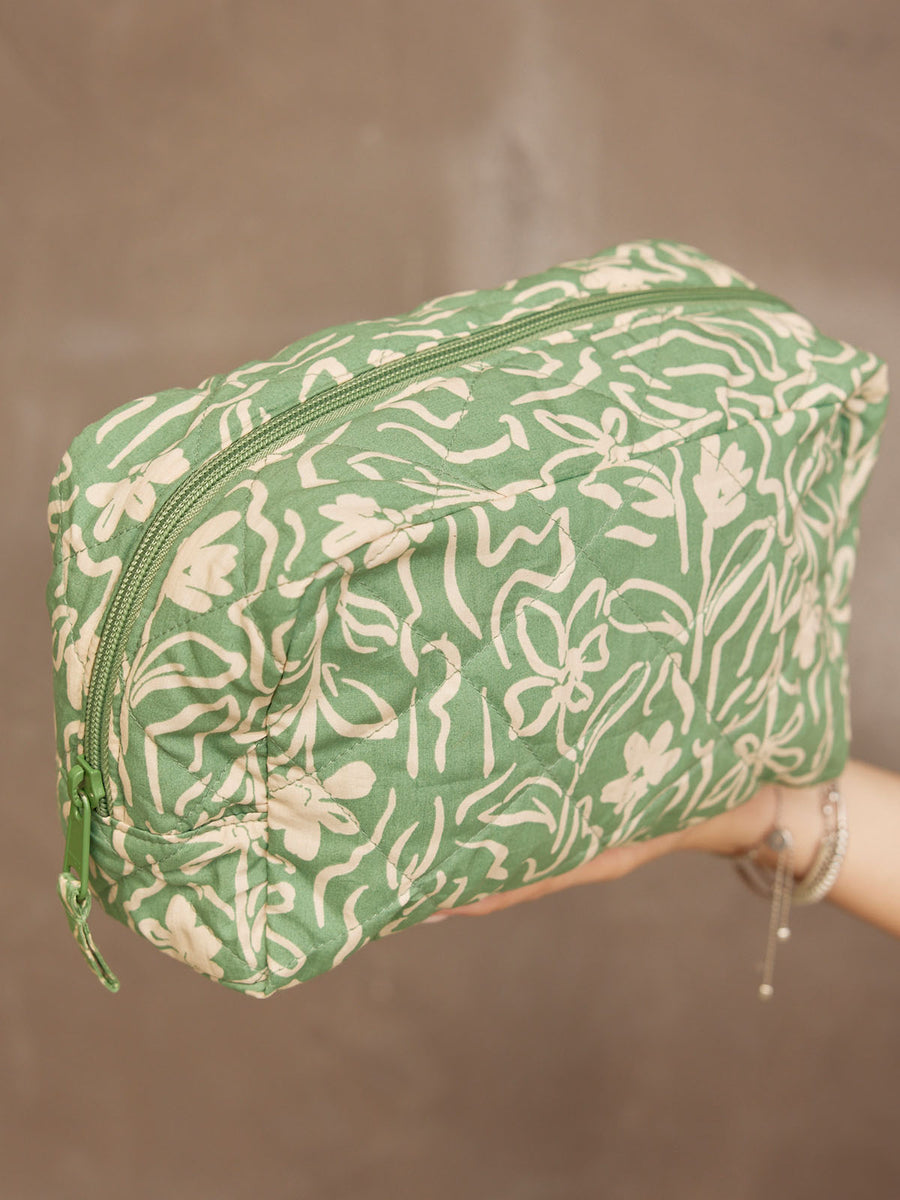 Mabel - Washbag - Green & Cream