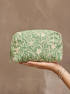 Mabel - Washbag - Green & Cream