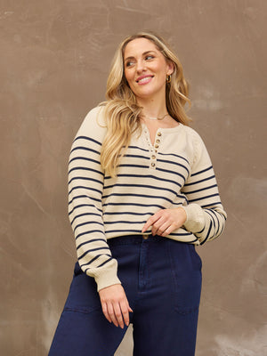 Hannah Cotton Stripe Knit - Cream