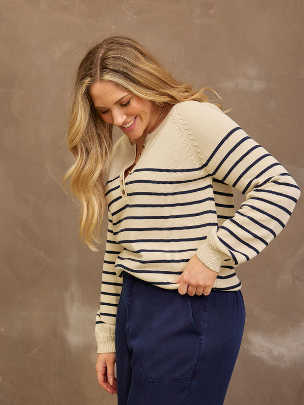 Hannah Cotton Stripe Knit - Cream