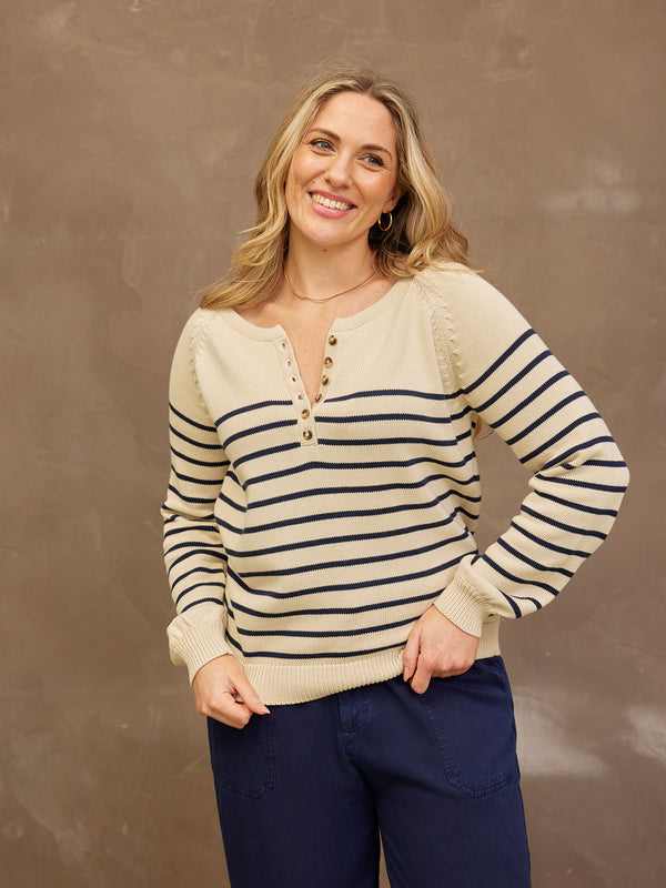 Hannah Cotton Stripe Knit - Cream