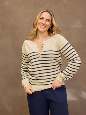 Hannah Cotton Stripe Knit - Cream