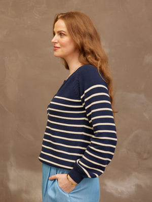 Hannah Cotton Stripe Knit - Navy