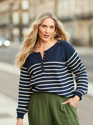 Hannah Cotton Stripe Knit - Navy