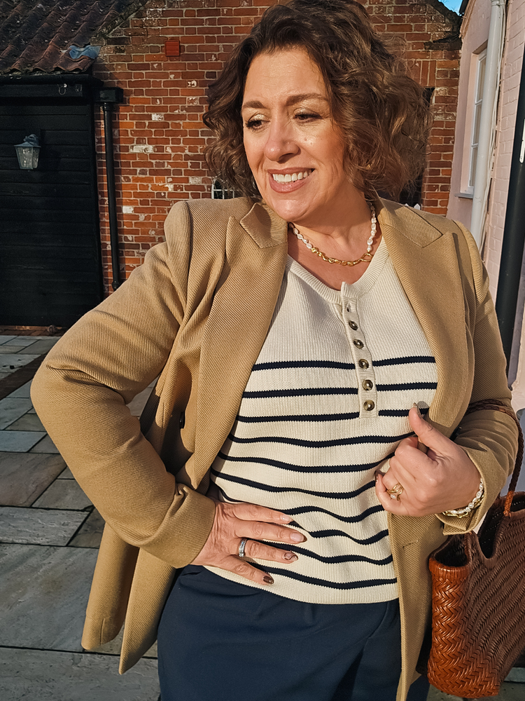 Model lifestyle shot in the Hannah Knit cream