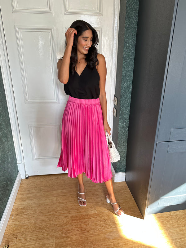 Jane Pleated Skirt Hot Pink This is Unfolded