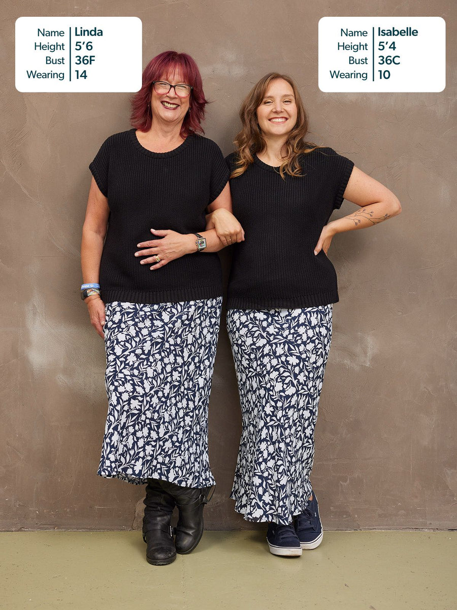 Isabelle Bias Cut Skirt - Monochrome Floral Print