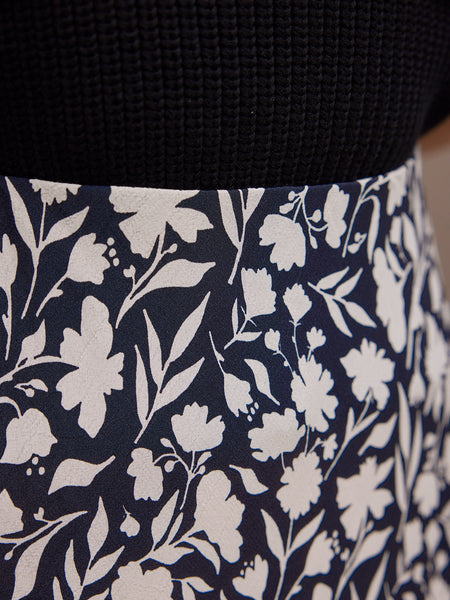 Isabelle Bias Cut Skirt - Monochrome Floral Print