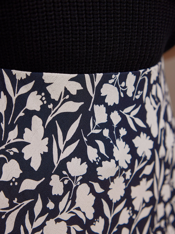Isabelle Bias Cut Skirt - Monochrome Floral Print
