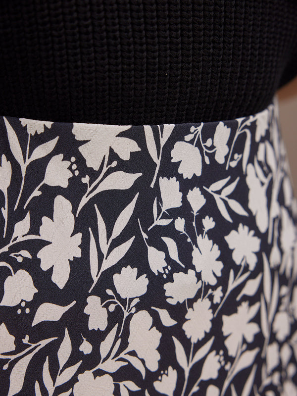 Isabelle Bias Cut Skirt - Monochrome Floral Print