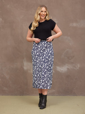 Isabelle Bias Cut Skirt - Monochrome Floral Print