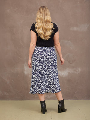 Isabelle Bias Cut Skirt - Monochrome Floral Print