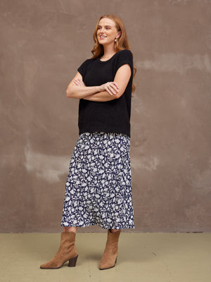 Isabelle Bias Cut Skirt - Monochrome Floral Print
