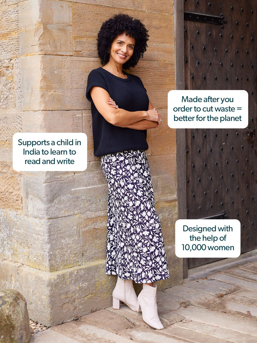 Isabelle Bias Cut Skirt - Monochrome Floral Print