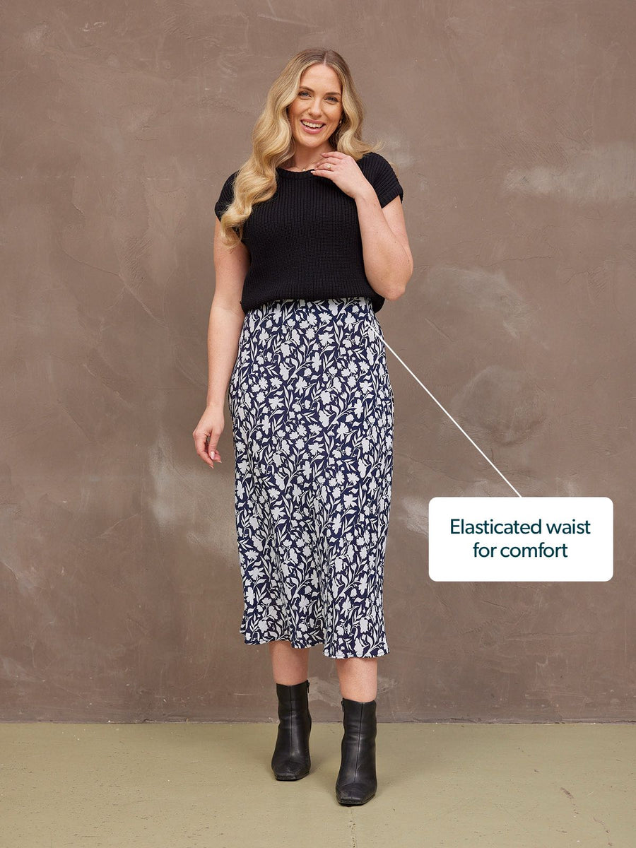 Isabelle Bias Cut Skirt - Monochrome Floral Print