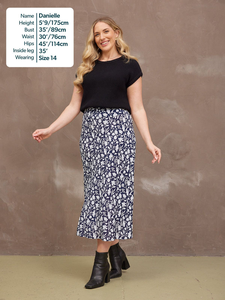 Isabelle Bias Cut Skirt - Monochrome Floral Print