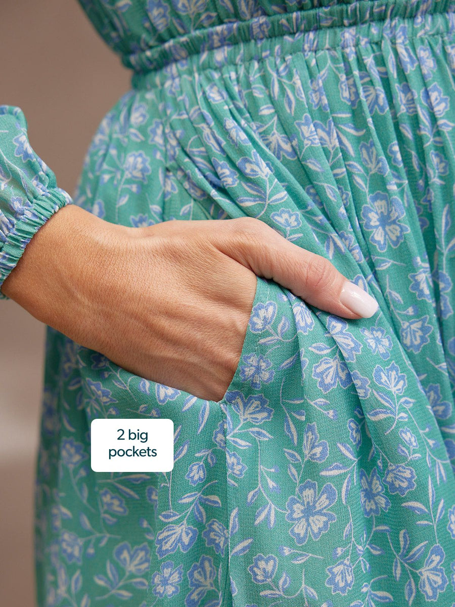 Isla Georgette Dress - Green Floral