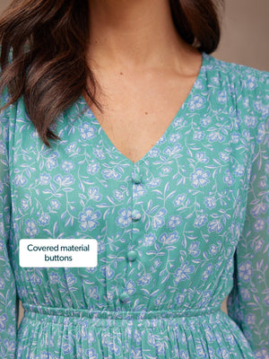 Isla Georgette Dress - Green Floral