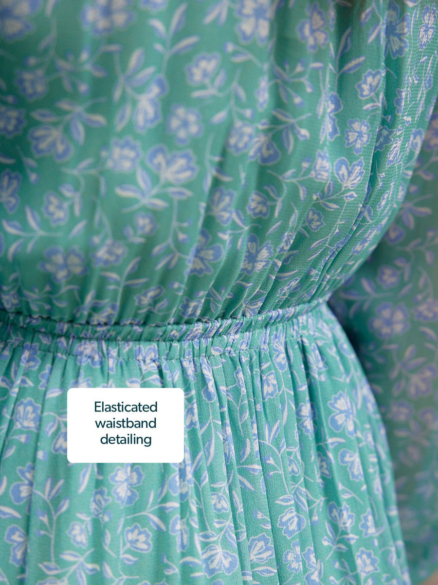 Isla Georgette Dress - Green Floral