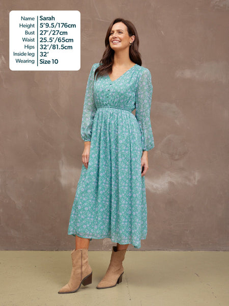 Isla Georgette Dress - Green Floral