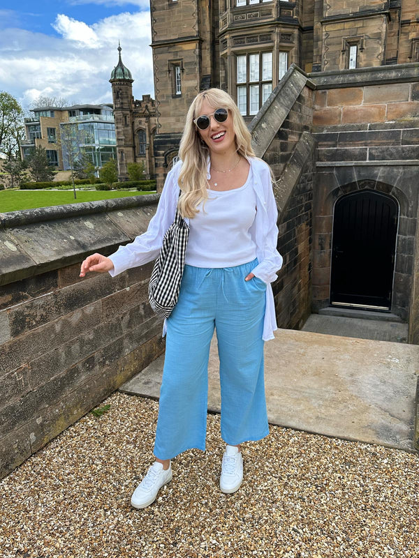 Light blue shop cropped trousers