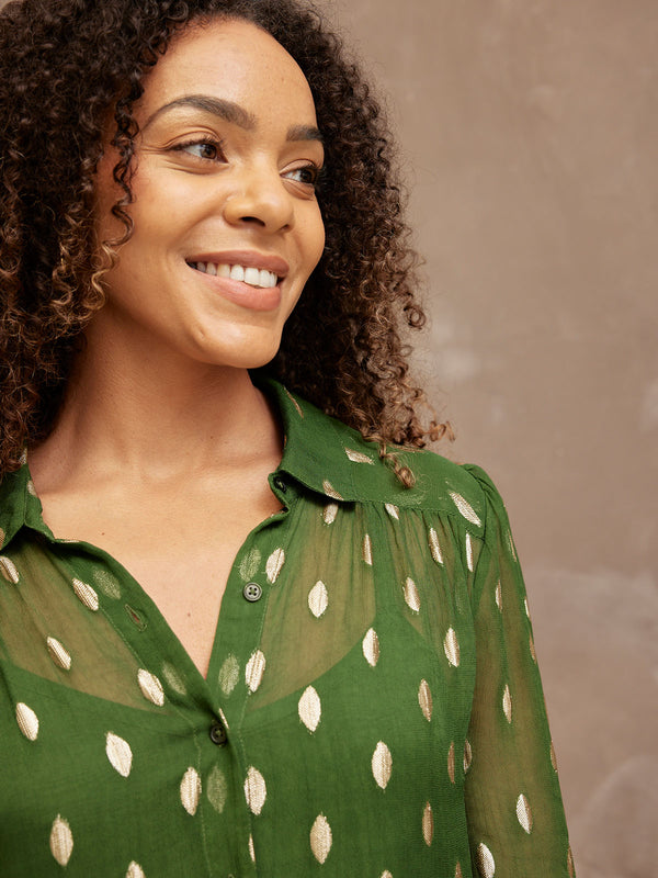 Jamila - Lurex Blouse - Green and Gold