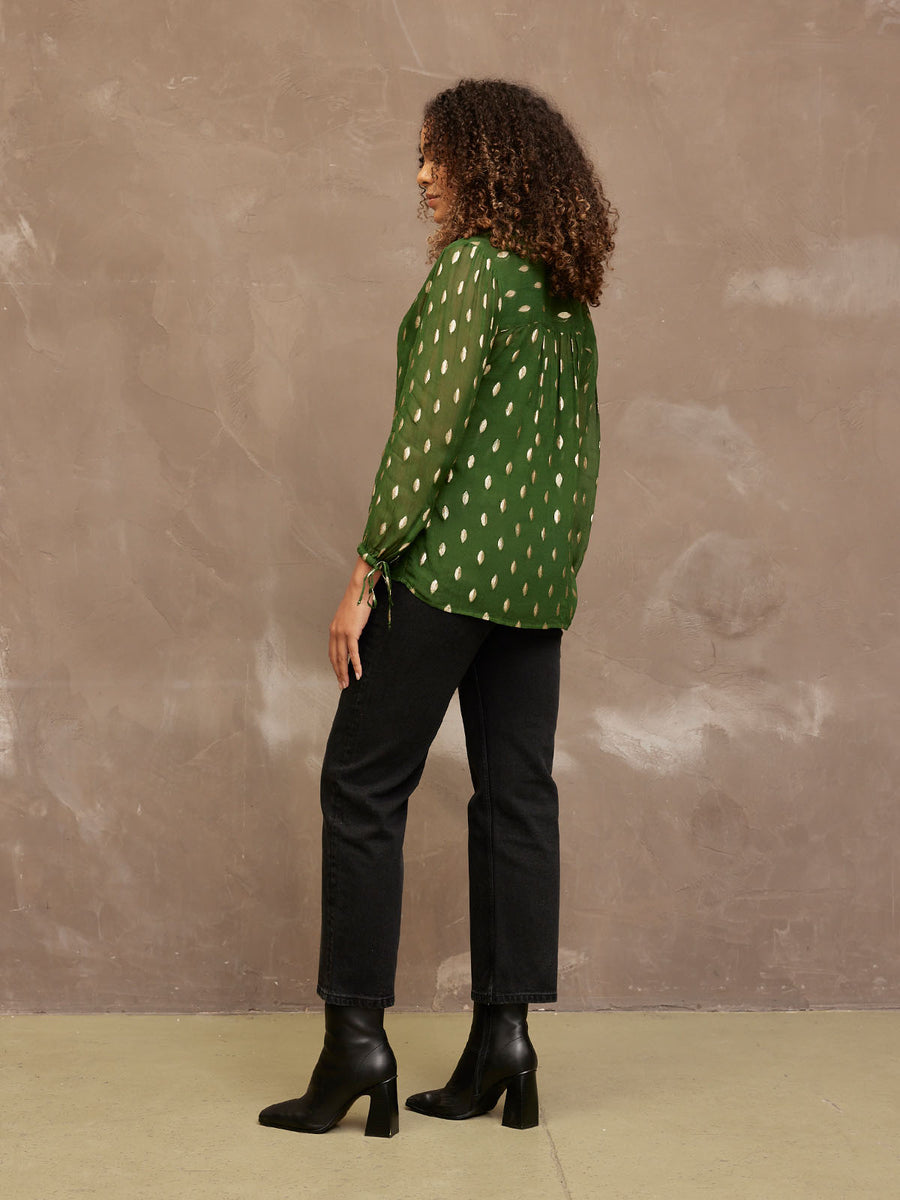 Jamila - Lurex Blouse - Green and Gold