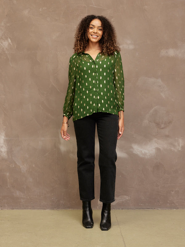 Jamila - Lurex Blouse - Green and Gold