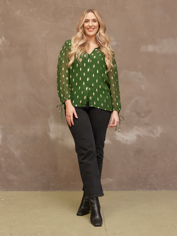 Jamila - Lurex Blouse - Green and Gold