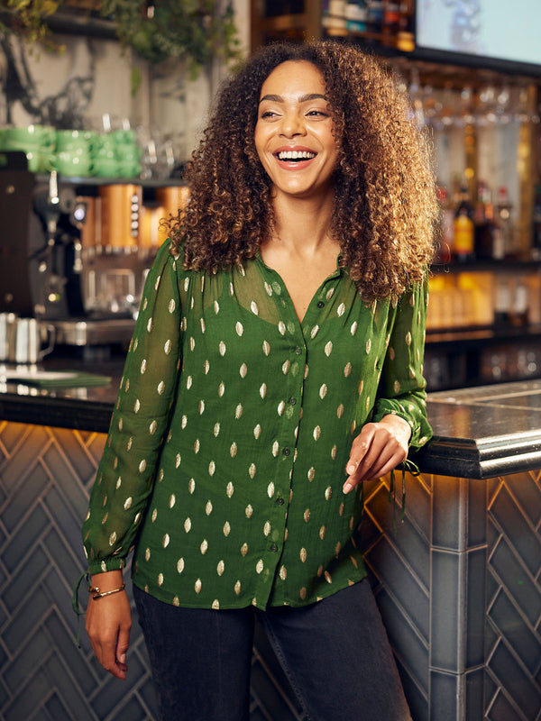 Jamila - Lurex Blouse - Green and Gold