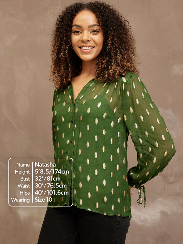 Jamila - Lurex Blouse - Green and Gold