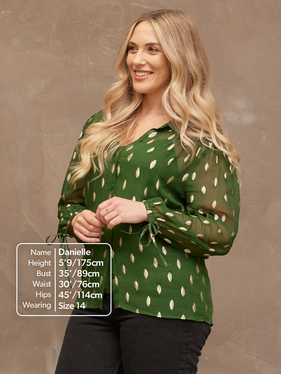 Jamila - Lurex Blouse - Green and Gold