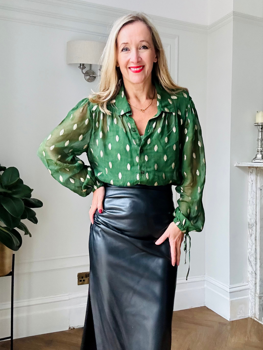 Jamila - Lurex Blouse - Green and Gold