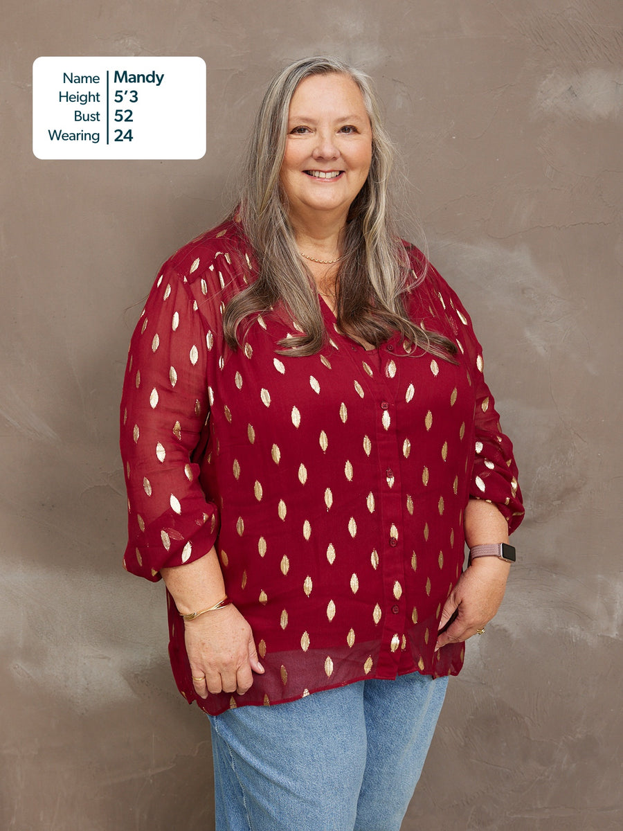 Jamila Lurex Shirt - Burgundy and Gold