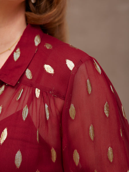 Jamila Lurex Shirt - Burgundy and Gold