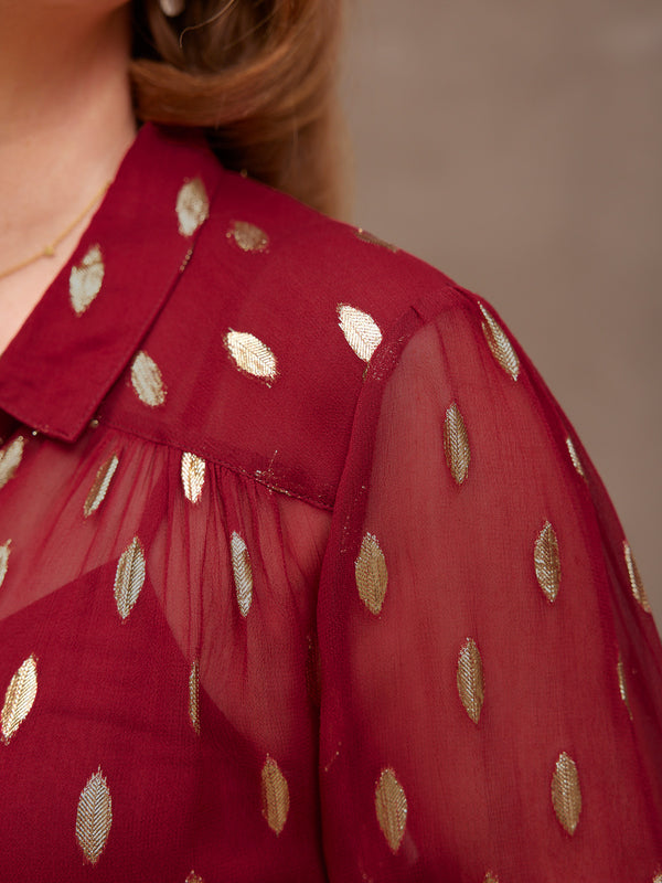 Jamila Lurex Shirt - Burgundy and Gold