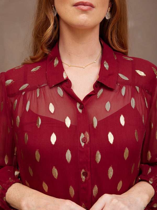 Jamila Lurex Shirt - Burgundy and Gold
