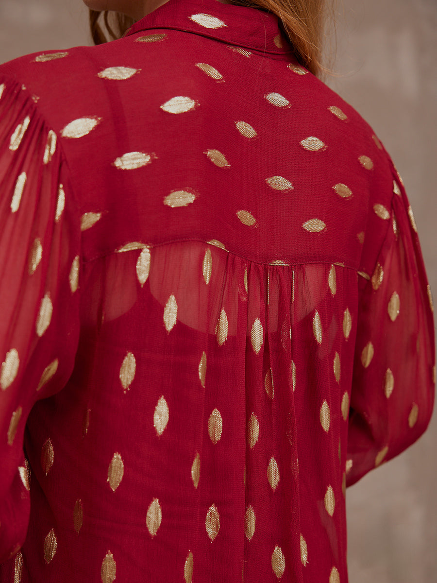 Jamila Lurex Shirt - Burgundy and Gold