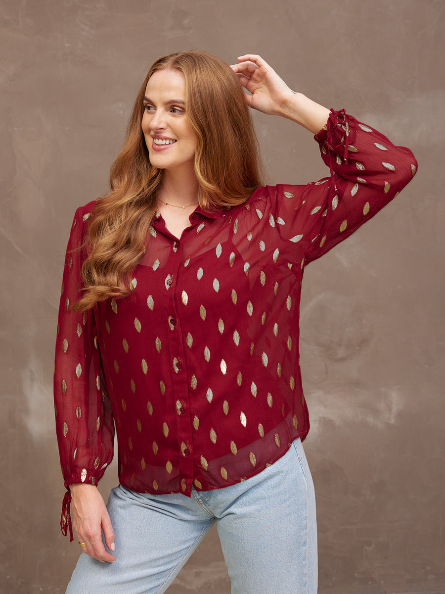 Jamila Lurex Shirt - Burgundy and Gold