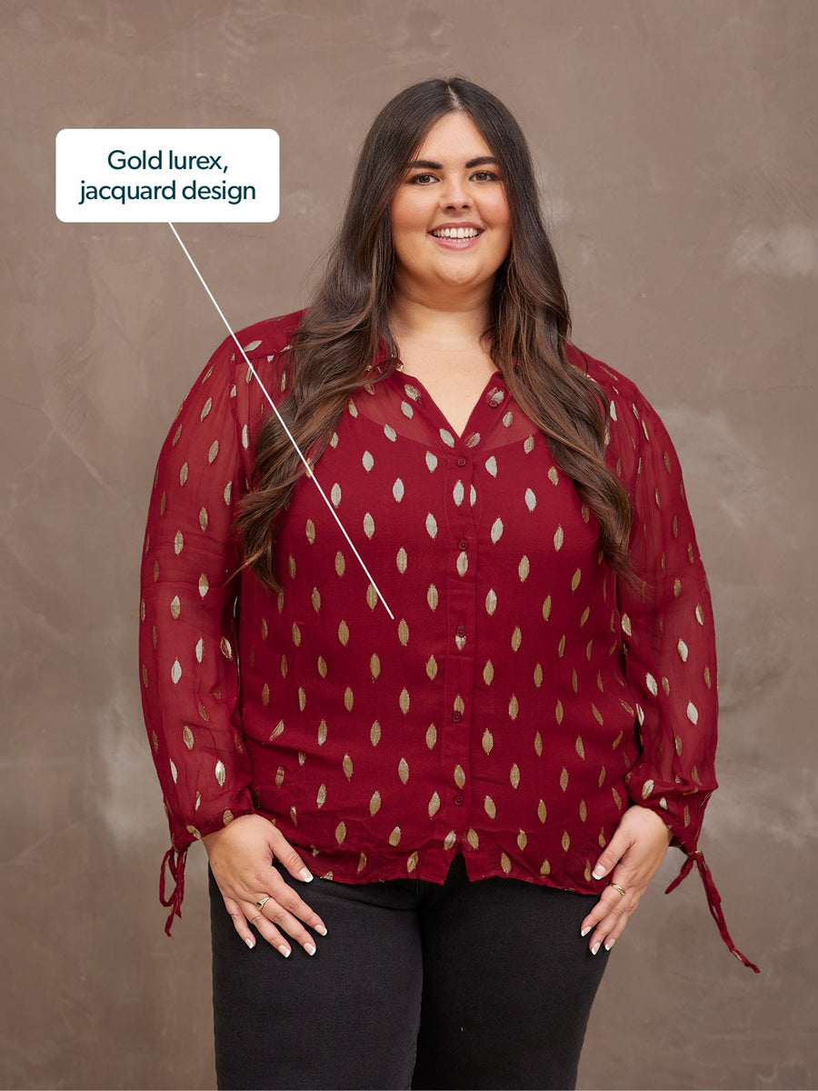 Jamila Lurex Shirt - Burgundy and Gold