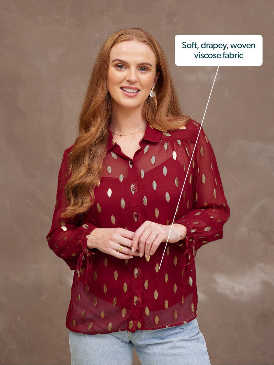 Jamila Lurex Shirt - Burgundy and Gold